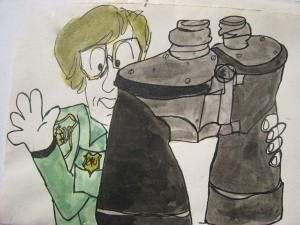 Jean with binoculars (drawing)