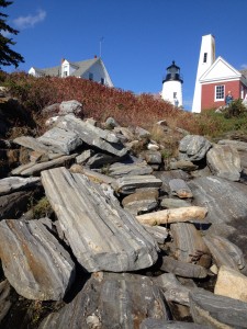 Granite slabs tumble below Pemaquid Lighthouse in midcoast Maine.