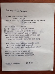 for aspring farmers. Poem by Kevin Devaney