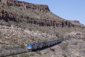 Twelve hours late due to mechanical issues, the Southwest Chief winds through Kingman Canyon. Photo by David Carballido-Jeans.